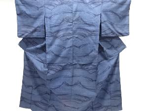 アンティーク　抽象波模様織り出し手織り紬単衣着物